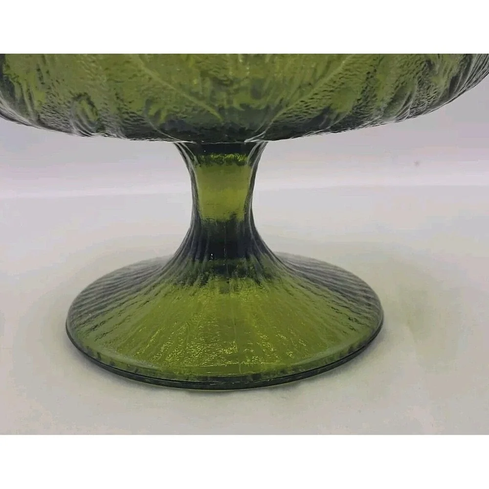 Vintage‎ FTD Avacado Green Glass Footed Dish Oak Leaf Pattern